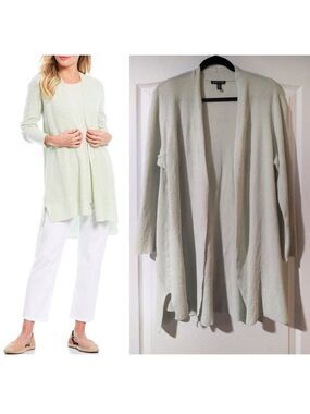 Eileen Fisher | Organic Linen Crepe Stretch Long Cardigan In Mist Green